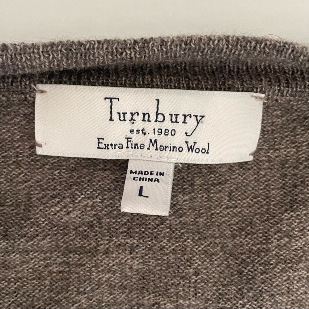 100% Extra Fine Merino Wool Knit Sweater V-Neck Gray Brown Turnbury, L - Picture 4 of 16